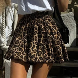 Poshoot Women's Leopard Print Skirt Retro Sexy Pleated A-Line Skirt High Waist Slim Casual Party Street Y2k Ruffle Skirt Outfits