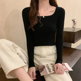 Poshoot 2024 Casual O-Neck Slim Fit Sweater Women Spring Autumn Solid Color Knit Sweaters Woman Soft Long Sleeve Femme Jumper Top