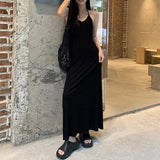 Poshoot Summer Slim Halter Neck Maxi Dress for Women Solid Color Streetwear Sleeveless Sundress Woman Spaghetti Straps Clubwear Dresses