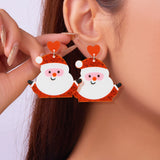 Poshoot Mixed Style Acrylic Christmas Earrings for Women Pattern Christmas Tree Black Cat Santa Claus Drop Earrings Girls Party Jewelry