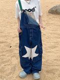 Poshoot Vintage Cargo Denim Pants Women Overalls Oversized Star Girl Y2k Harajuku Fashion Retro Kawaii Denim Jumpsuit Streetwear