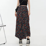 Poshoot Korean Fashion Floral Print Skirt Women 2024 Summer New Elegant Long Skirt Female A-Line Drap Beach Holdiay Faldas Mujer