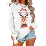 Poshoot Women Christmas Sweatshirt Loose Reindeer Letter Print Crew Neck Long Sleeve Casual Pullover Tops Fall Winter Hoodies Streetwear