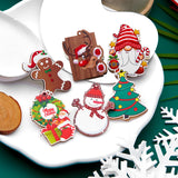 Poshoot Christmas Santa Claus Dwarf Wooden Brooches for Women Girls Cute Cartoon Snowman Wrealth Brooch Pins With Cardboard Accessories