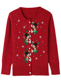 Poshoot 2025 Christmas Knit Cardigan For Women Long Sleeve Button Closure Embroidery Snowman Tree Casual Sweater