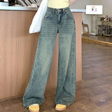 Poshoot Streetwear Y2K Baggy Wide Leg Jeans Women Korean All-Match Washed Denim Trousers Female Vintage 90S High Waist Straight Pants