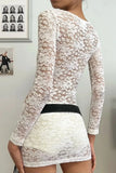 Poshoot Christmas Thanksgiving Gifts  Lace See-Through Long Sleeve Bodycon Mini Dress