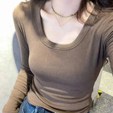 Poshoot Basic Round Neck Bottoming Shirt Women All Match Long Sleeve Slim Fit Knitwear Woman Solid Color Knitting Pullover Ladies