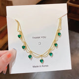 Poshoot-French Romantic Metal Woven Mesh Chain Green Crystal Pendant Necklace 2022 New Neckchain for Womens Party Exquisite Jewelry