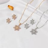 Poshoot Christmas Full Rhinestone Snowflake Stud Earrings for Women Girls Exquisite Pendant Necklace Fashion Wedding Party Jewelry Set