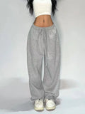 Poshoot Casual Gray Sweatpants Women Wide Leg Black Joggers Classic Baggy Streetwear Female Oversized Sports Trousers All-match