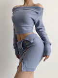 Poshoot Off-Shoulder Cropped Pullover Top Sweater E-girl Casual Blue Turn-Down Collar Crop Sweaters Knit Fashion Tops 2023 Women