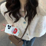 Poshoot Chic Color Dots Knitted Cropped Cardigans Women Korean Fashion V Neck Cardigan Coats Woman 2024 Long Sleeve Sweater Coat Female