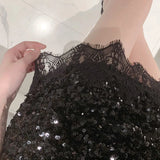 Poshoot Sexy Silver Sequin Skirt Woman Lace Patchwork High Waist Mini Skirts for Women Shiny Party Night Club Dance Skirt Ladies