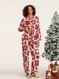 Poshoot Women 2 Piece Pajamas Set Red Christmas Print Long Sleeves Button Shirt and Elastic Pants for Loungewear Soft Sleepwear Pjs 2025