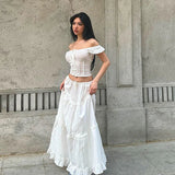 Poshoot Y2K Off The Shoulder Ruched Crop Top Long Skirt Women'S Sets Summer Casual Elegant Ladies 2024 Korean Popular Clothes