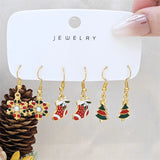 Poshoot 3 Pairs Cute Santa Claus Snowman Elk Combination Earrings for Women Enamel Cartoon Christmas Earrings Xmas New Year Jewelry Gift