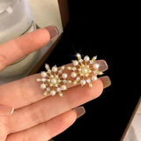 Poshoot Luxury Imitation Pearl Zircon Snowflake Drop Earrings for Women Full Rhinestone Christmas Tree Earrings Girls Party Jewelry Gift