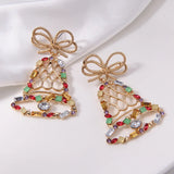 Poshoot Delicate Christmas Bowknot Bell Earrings for Women Sparkling Full Rhinestone Christmas Tree Dangle Earring Girls Holiday Jewelry