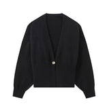 Talenza Chic Solid Button Knitted Cardigan Women Casual Deep V Neck Long Sleeve Slim Warm Sweater Autumn New Lady Fashion Top