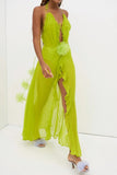 Poshoot Christmas Thanksgiving Gifts  Sleeveless Tie-Up Backless See-Through Slit Maxi Dress