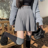 Poshoot Autumn Winter Knitted Pleated Skirt Women 2024 Korean High Waist Mini Skirts Woman Preppy Style A Line Short Skirts Mujer