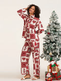 Poshoot Women 2 Piece Pajamas Set Red Christmas Print Long Sleeves Button Shirt and Elastic Pants for Loungewear Soft Sleepwear Pjs 2025