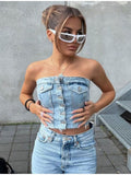 Poshoot Tiago Strapless Denim Crop Top