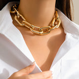 Poshoot Punk Hip Hop Big Chunky Chain Thick Chain Necklace Women Vintage Twisted Lock CCB Choker Grunge Jewelry Steampunk Men