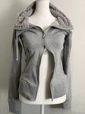 Poshoot Grey Faux Fur Wool Double Zipper Jacket Hoodies Women's Slim Waist Hooded Vintage Y2k Coats Ropa Mujer Casual Fashion Sweatshirt