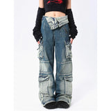 Poshoot-Blue Jeans Women Streetwear Fashion Y2K High Waist American Wide Leg Pants Denim Female Pants 2023 Autumn Straight Trousers