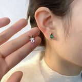 Poshoot 4 Pcs/set Cute Small Enamel Christmas Earrings for Women Trendy Santa Claus Elk Xmas Tree Stud Earrings Girls Party Jewelry Gift