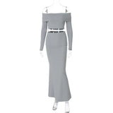 Poshoot Women's Long Skirt Suit New Solid Long Sleeve One Shoulder Lapel Top Fashion Slim Skirt Suit Street Female Skirt Suit