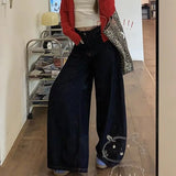 Poshoot Korean Fashion Dark Blue Baggy Jeans Women 2024 Streetwear Wide Leg Denim Pants Woman Harajuku Loose High Waist Trousers