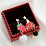 Poshoot New Asymmetric Christmas Earring for Women Delicate Crystal Bowknot Christmas Tree Snowflake Tassel Earrings Girls Party Jewelry