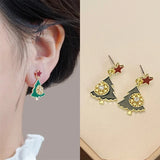 Poshoot Luxury Rhinestone Enamel Christmas Tree Earrings for Women Girls Exquisite Crystal Snowflake Earring New Year Party Jewelry Gift