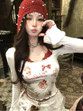 Poshoot Autumn Vintage Y2k Crop Top Blouse Women Long Sleeve Bodycon Korean Fashion Clothing Sexy T-shirts Female Christmas New Years