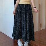 Poshoot Korean Fashion Polka Dot Long Skirt Women 2024 Summer Loose High Waist Skirt Ladies Streetwear Pleated Midi Skirts Woman