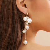 Poshoot-Elegant Simple Imitation Pearl Long Tassel Drop Earrings for Women Wed Bridal Classic Piercing Hanging Earring Aesthetic Jewelry