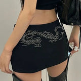 Poshoot Black Rhinestone Mini Skirts Women Summer Sexy Club High Waist Streetwear Korean Party Fashion Slim A Line Skirts For Woman