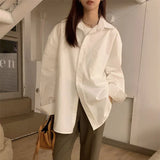 Poshoot Oversized Korean Whiet Shirts for Women 2025 Spring Turn Down Collar Blouse Woman Long Sleeve Casual Office Ladies Shirt