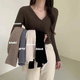 Poshoot Knitted V Neck Sweater Women 2024 Basic Single Breasted Slim Cardigan Woman Solid Color Long Sleeve Cardigan Coat Female