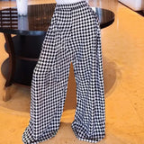 Poshoot Trendy Clothing  Autumn Women's Houndstooths Long Pants High Waisted  Winter Loose Wide Leg Woman Plaid Trousers