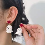 Poshoot Cute Resin Ghost Drop Earrings for Women Red Bowknot Star Ghost Earring Christmas Halloween Festival Party Jewelry Accessories