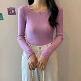 Poshoot 2024 Casual O-Neck Slim Fit Sweater Women Spring Autumn Solid Color Knit Sweaters Woman Soft Long Sleeve Femme Jumper Top