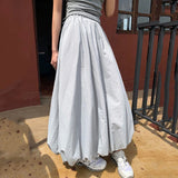 Poshoot 2024 Summer White Flower Bun Skirts Women Korean Fashion Lantern Loose Long Skirt Woma High Waist A Line Skirts Female