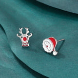 Poshoot Fashion Small Christmas Earrings for Women Cute Asymmetric Elk Santa Claus Snowflake Xmas Tree Stud Earring Girls Party Jewelry