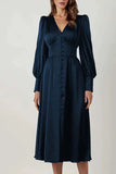 Poshoot Christmas Thanksgiving Gifts  Vintage Satin Lantern Sleeve Maxi Dress