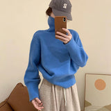 Poshoot Rimcoy Blue Turtleneck Sweater Womens 2024 Autumn Winter Long Sleeve Knitted Pullover Woman Solid Color Al Match Jumpers Ladies