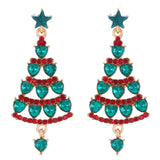 Poshoot New Trendy Rhinestone Christmas Tree Earrings for Women Exquisite Zircon Xmas Tree Drop Earring Girls New Year Festival Jewelry